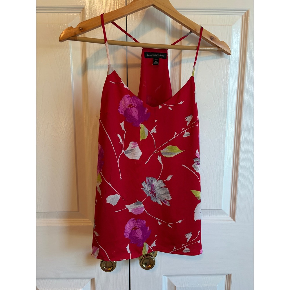 Banana Republic Red Floral Racerback Camisole Top Petite XS V-Neck Lined